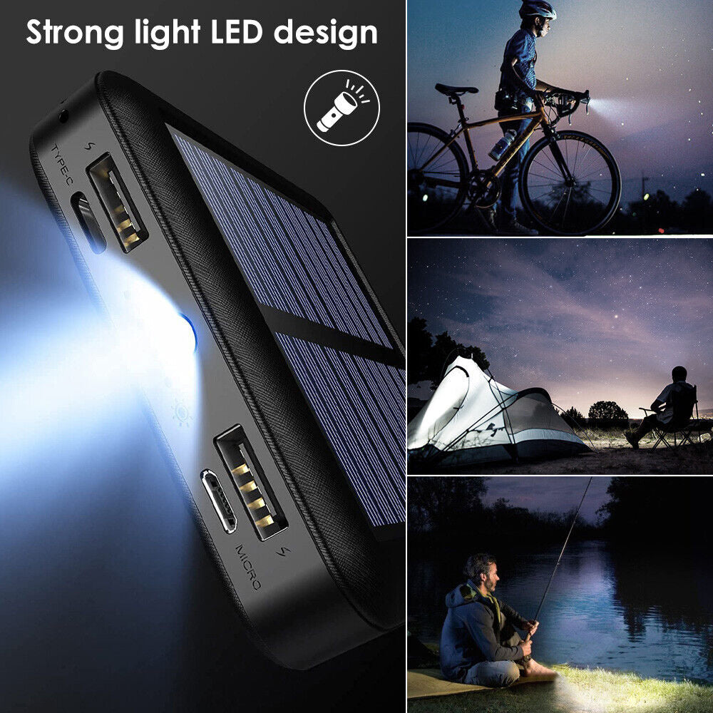 20000mAh Mini Solar Portable Power Bank for iPhone & Samsung
