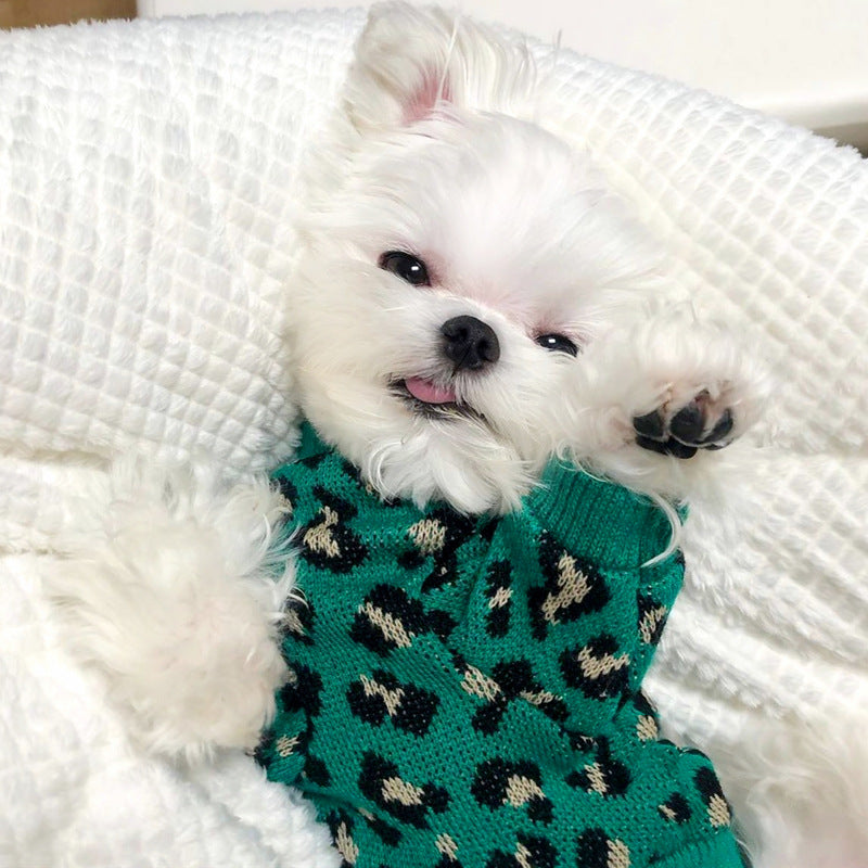 Leopard-Print Knitted Sweater for Small Dogs and Cats