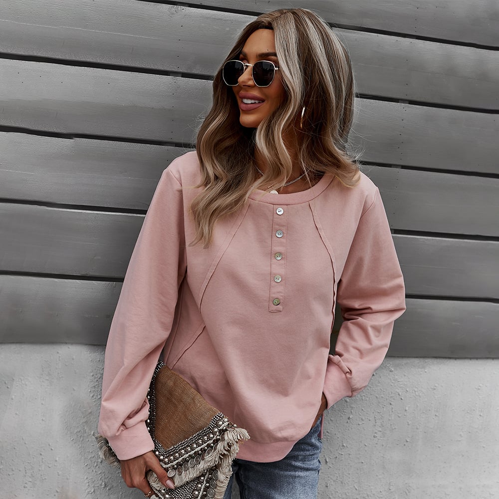 Trendy Women's Long-Sleeved Round Neck Pullover Sweater.