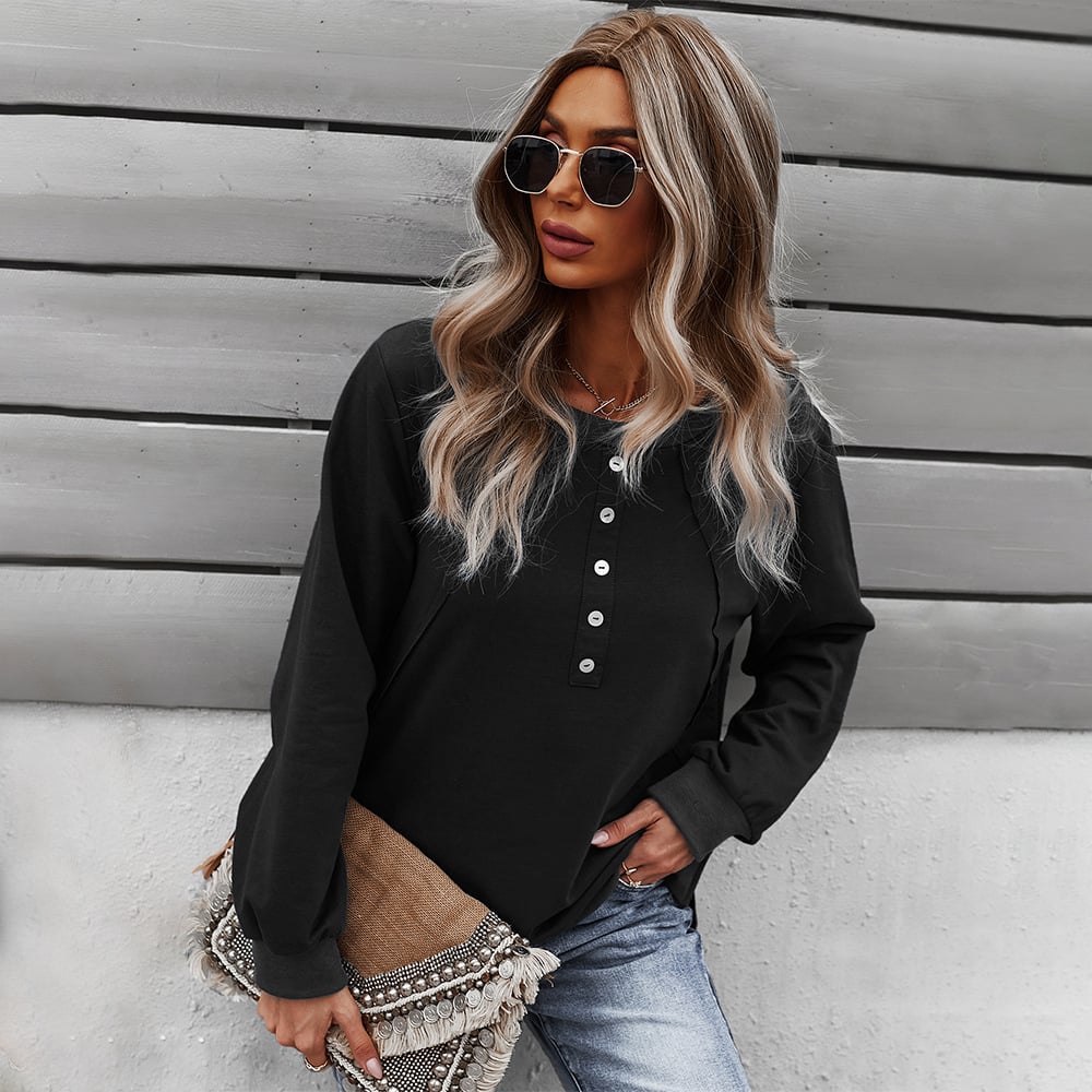 Trendy Women's Long-Sleeved Round Neck Pullover Sweater.