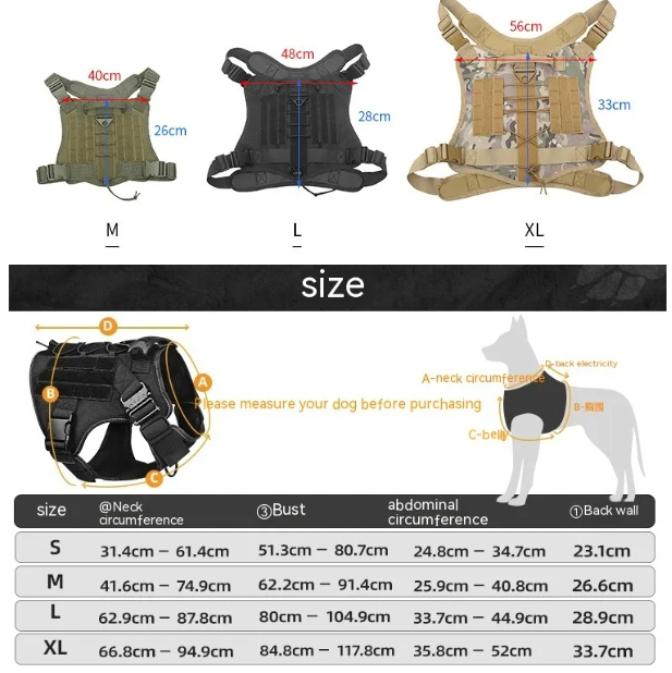 Adjustable Camouflage Tactical Nylon Dog Harness & Leash