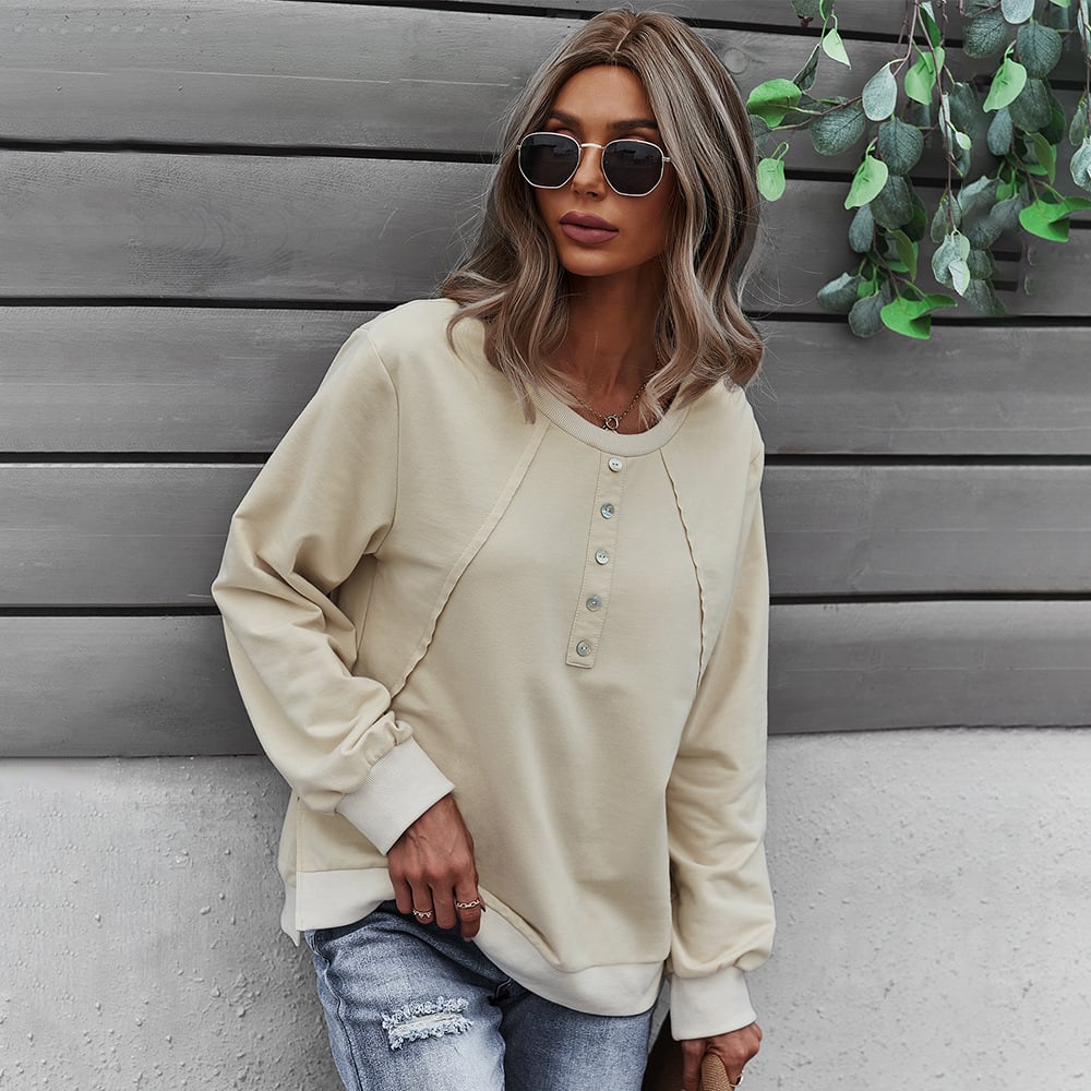 Trendy Women's Long-Sleeved Round Neck Pullover Sweater.
